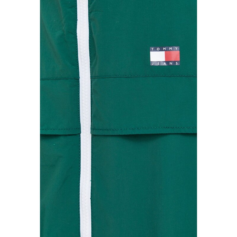Bunda Tommy Jeans pánská, zelená barva, přechodná