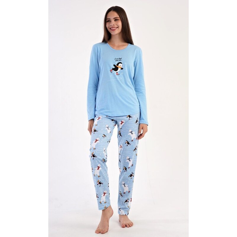 Vienetta Secret Dámské pyžamo dlouhé Tučňák na ledě - modrá