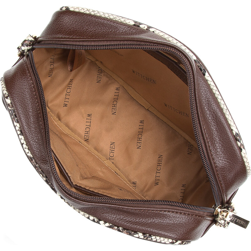 Dámská kabelka s lemem z ekologické kůže s texturou ještěrky Wittchen, hnědo-béžová, ekologická kůže