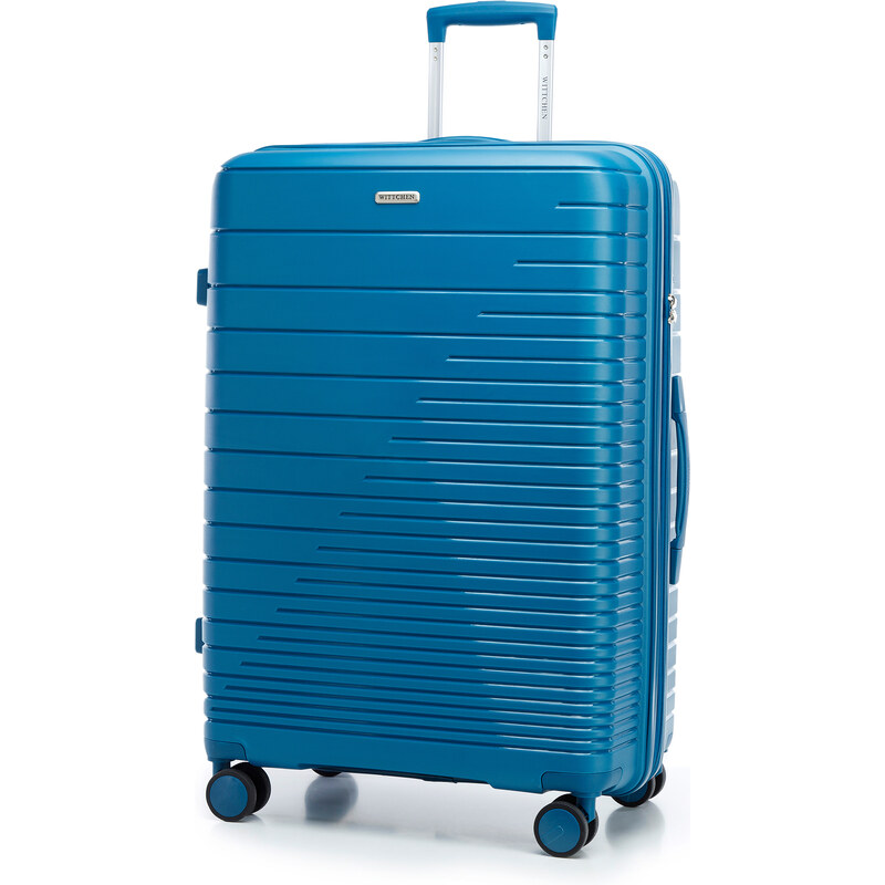 Velký kufr z polypropylenu s lesklými pruhy Wittchen, modrá, polypropylen