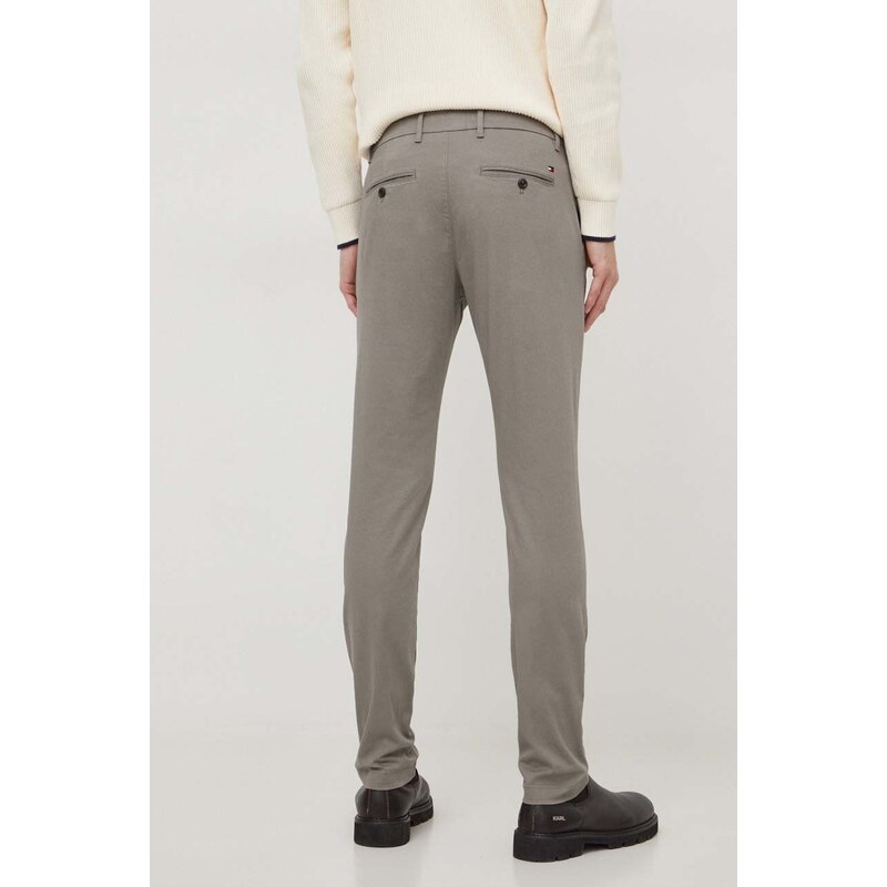 Kalhoty Tommy Hilfiger pánské, šedá barva, ve střihu chinos