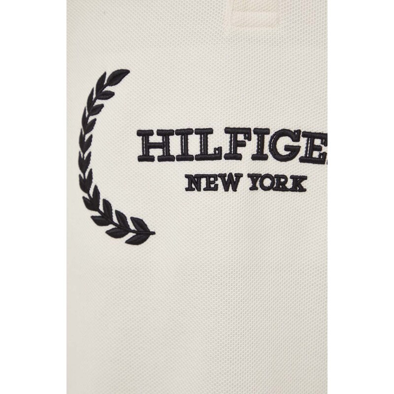 Bavlněné polo tričko Tommy Hilfiger béžová barva, s aplikací