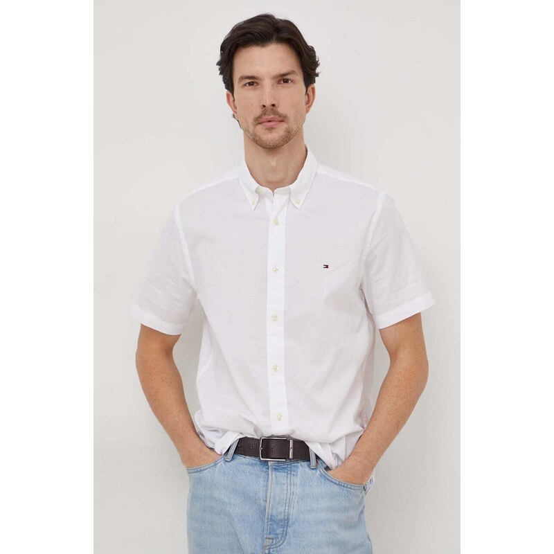 Košile Tommy Hilfiger bílá barva, regular, s límečkem button-down