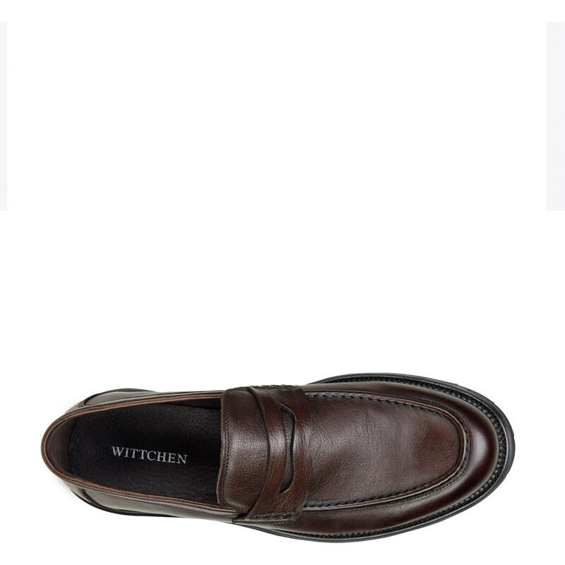 Pánské kožené boty s ozdobným lemováním Wittchen, tmavě hnědá, přírodní kůže