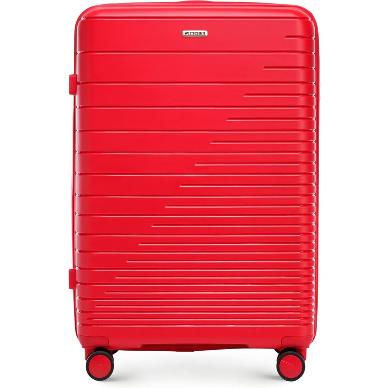 Velký kufr z polypropylenu s lesklými pruhy Wittchen, červená, polypropylen