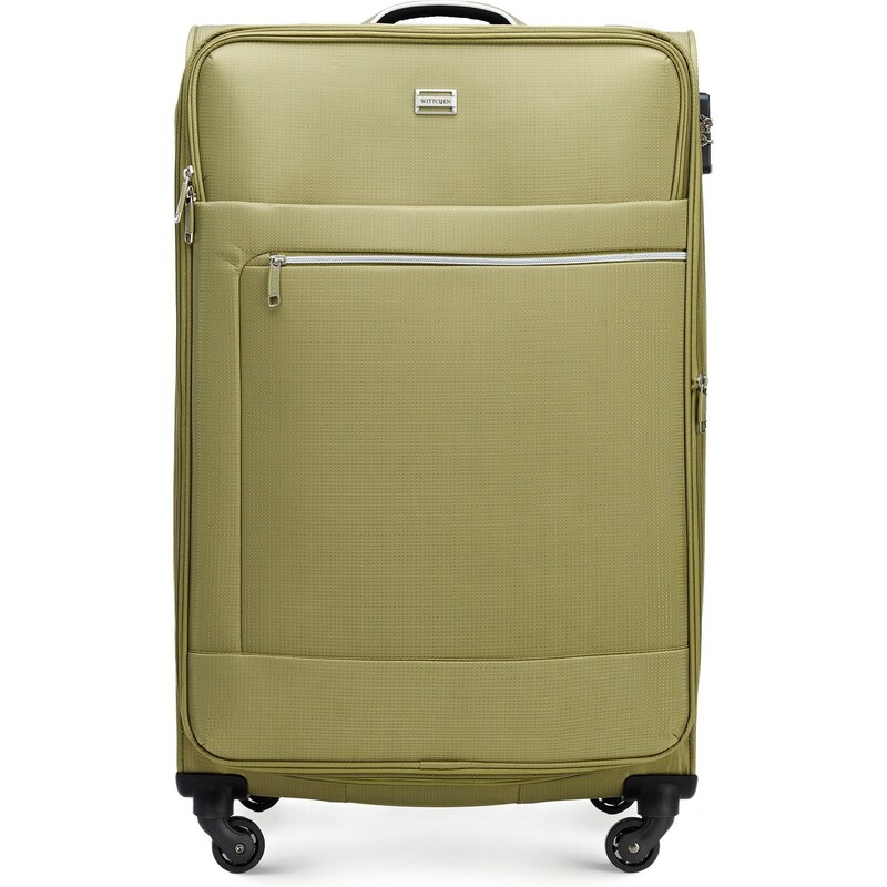 Velký měkký kufr s lesklým zipem na přední straně Wittchen, zelená, polyester