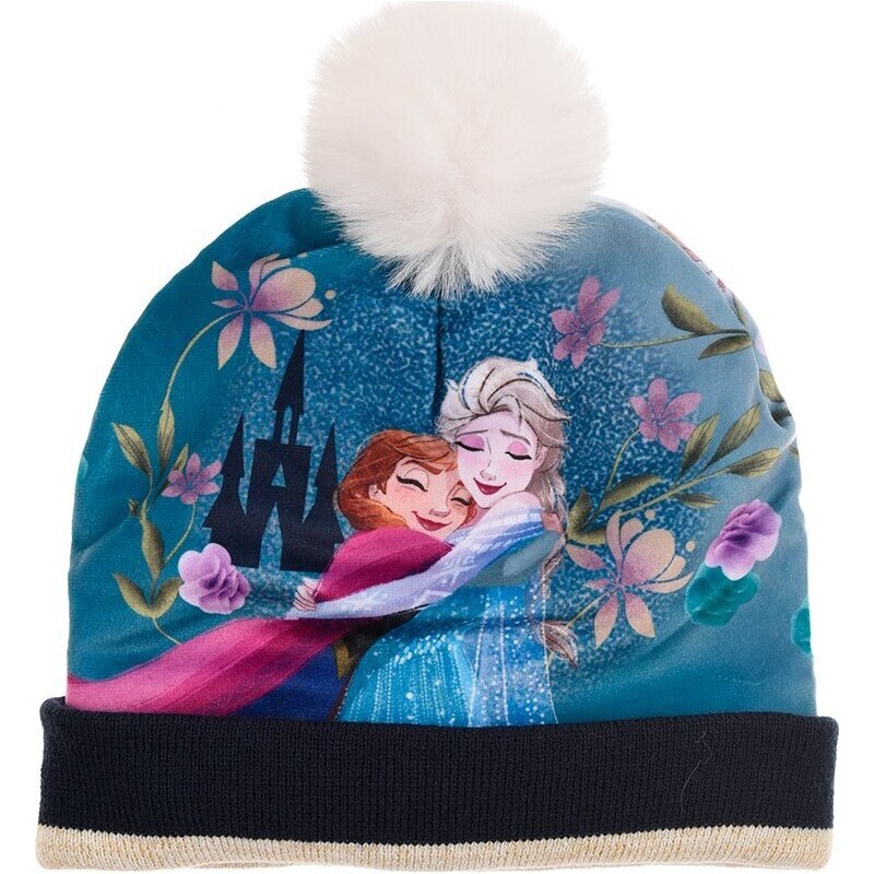 DISNEY FROZEN VZOROVANÁ MODRÁ ČEPICE S BAMBULÍ