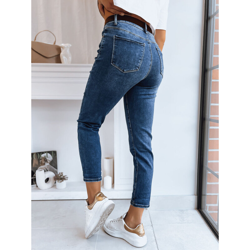 BASIC TMAVĚ MODRÉ MOM FIT DŽÍNY DETROID Denim vzor