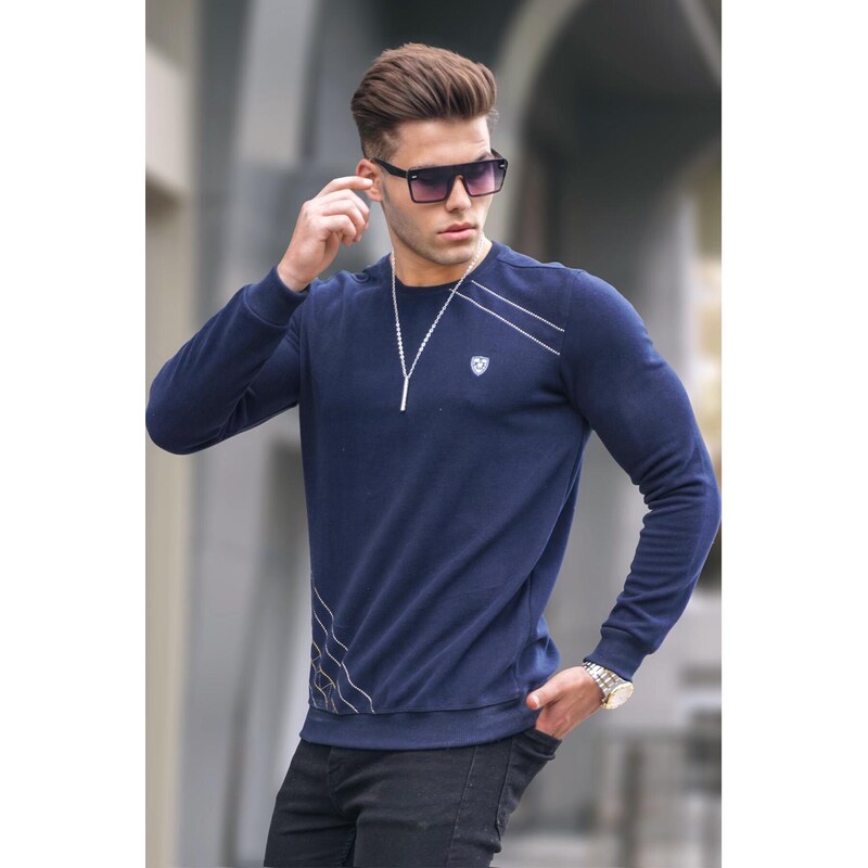 Madmext Navy Blue Basic Crew Neck Knitwear Sweater 5965