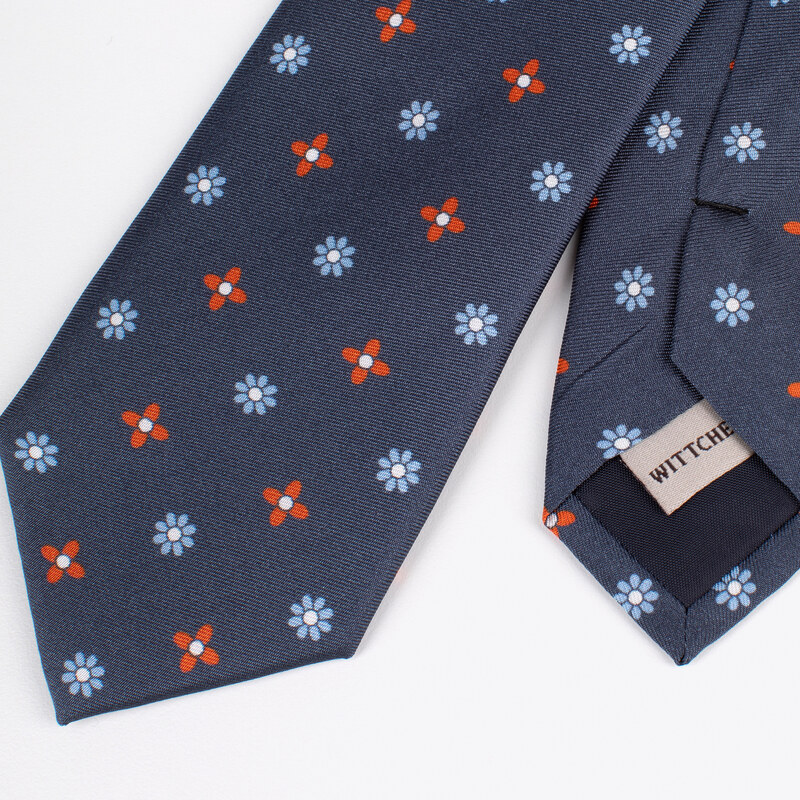 Vzorovaná hedvábná kravata Wittchen, námořnická modro-oranžová, hedvábí