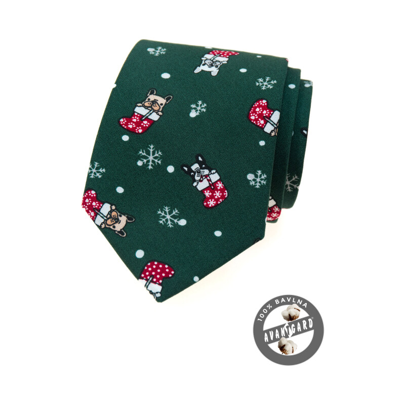 Zelená vánoční kravata s buldočkem Avantgard 561-51073