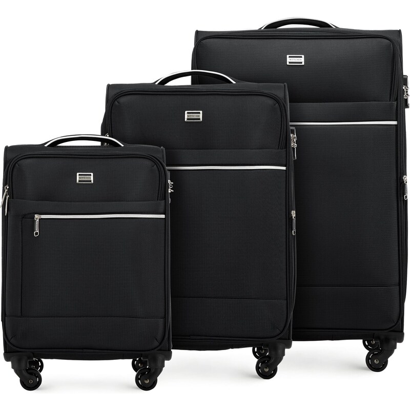 Sada měkkých kufrů s lesklým předním zipem Wittchen, černá, polyester
