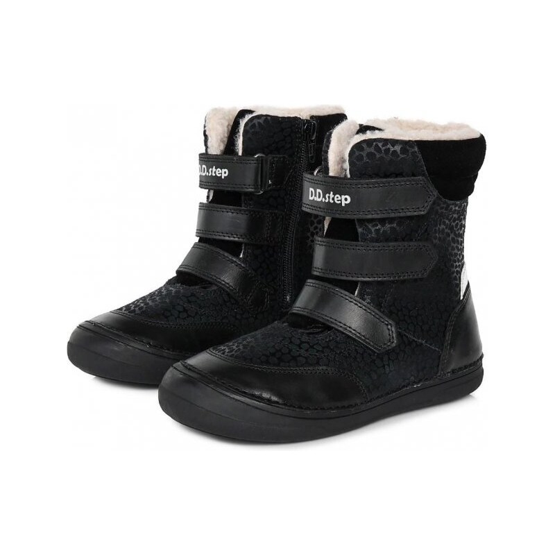 Dívčí zimní černé kožené boty D.D.step W078-392