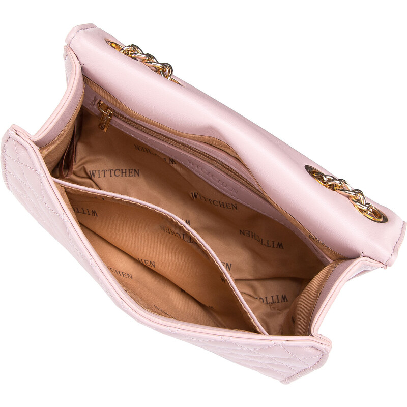Dámská kabelka, ozdobně prošívaná, s řetízkem Wittchen, světle růžová, ekologická kůže