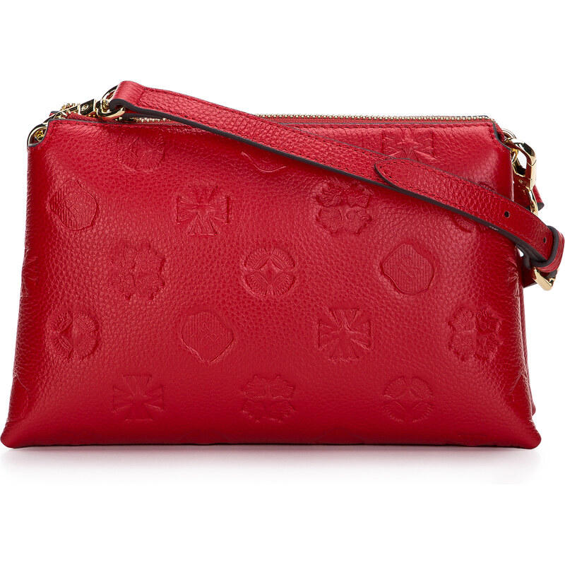 Dvoukomorová kožená kabelka s vyraženým monogramem Wittchen, červená, přírodní kůže