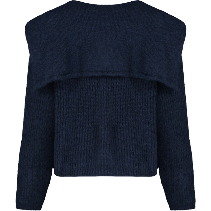 Trendyol Navy Blue Měkký texturovaný pletený svetr s výstřihem