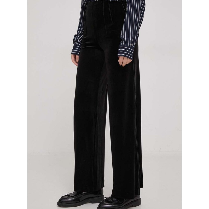 Kalhoty United Colors of Benetton dámské, černá barva, jednoduché, high waist