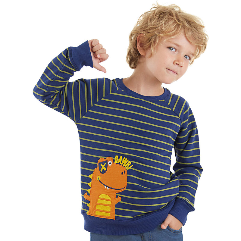 Denokids Dino Boys Striped Navy Sweatshirt.