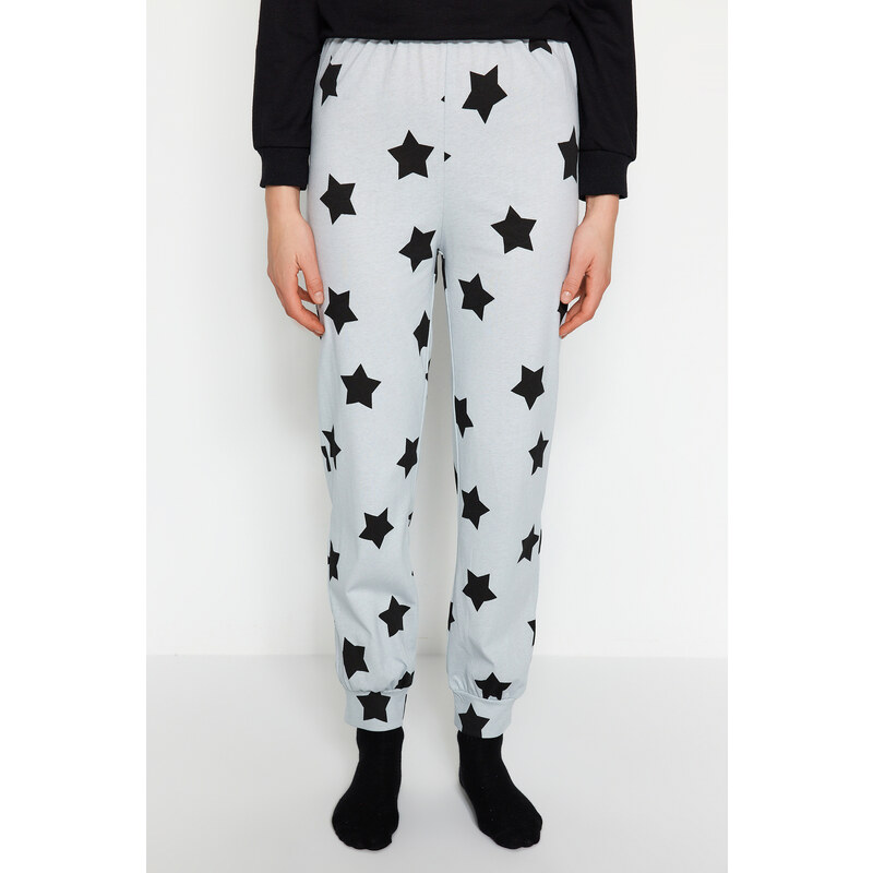 Trendyol Gray 100% Cotton Starry Knitted Pajamas Bottoms