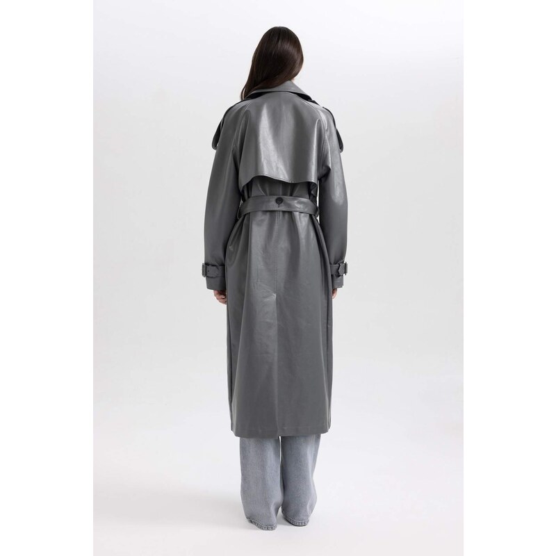 DEFACTO Relax Fit Faux Leather Trenchcoat