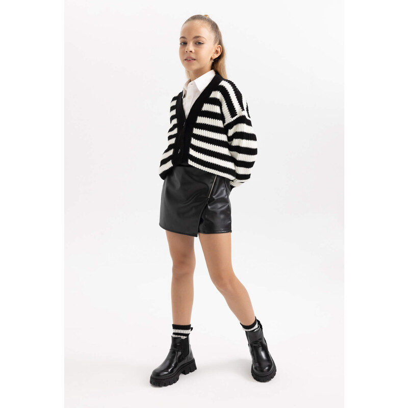 DEFACTO Girl Faux Leather Regular Fit Knitted Skirt