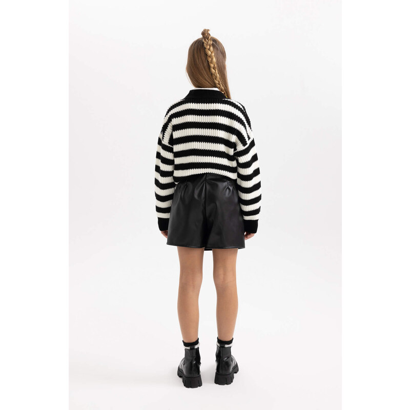 DEFACTO Girl Faux Leather Regular Fit Knitted Skirt