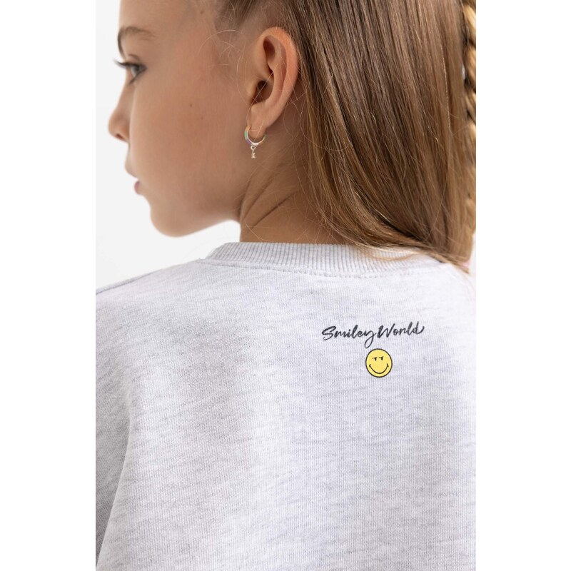 DEFACTO Relax Fit Smiley Licence Crew Neck Sweatshirt