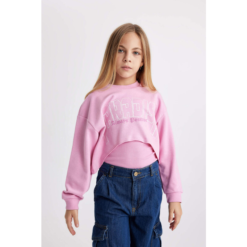 DEFACTO Crop Crew Neck Sweatshirt