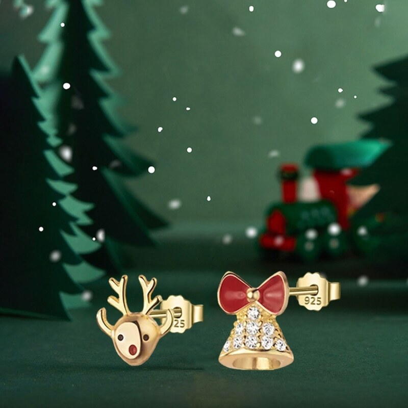 GRACE Silver Jewellery Vánoční stříbrné náušnice Zvoneček a Rudolf, 87449537