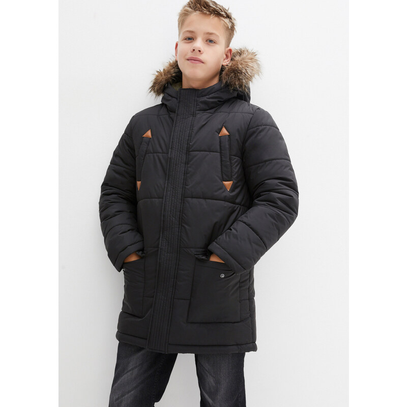 bonprix Zimní parka s detaily z imitace kůže a kožešinovou