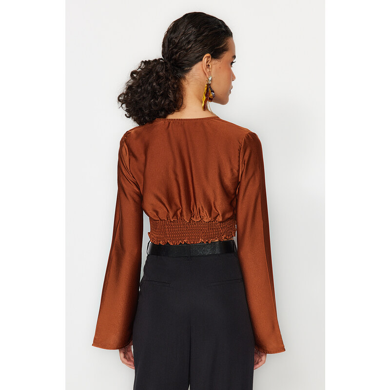 Trendyol Brown Draped Satin Blouse