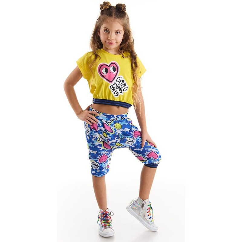 Mushi Heart to Heart Girl's Crop Top Capri Shorts Set