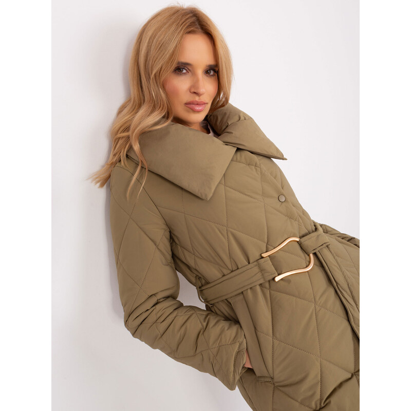 Fashionhunters Khaki dlouhá zimní bunda s prošíváním