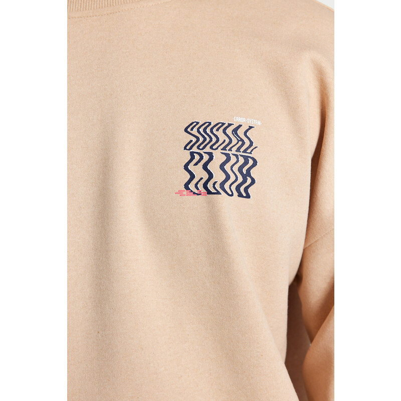 Trendyol Beige More Sustainable Oversize/Wide Cut Text Back Printed Sweatshirt