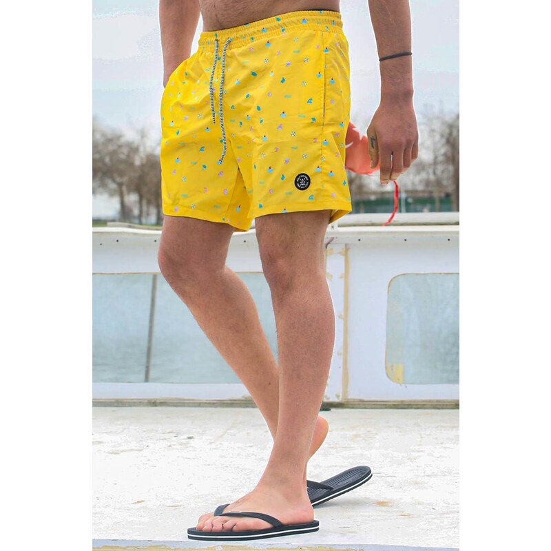 Madmext Yellow Patterned Men's Beach Shorts 6367