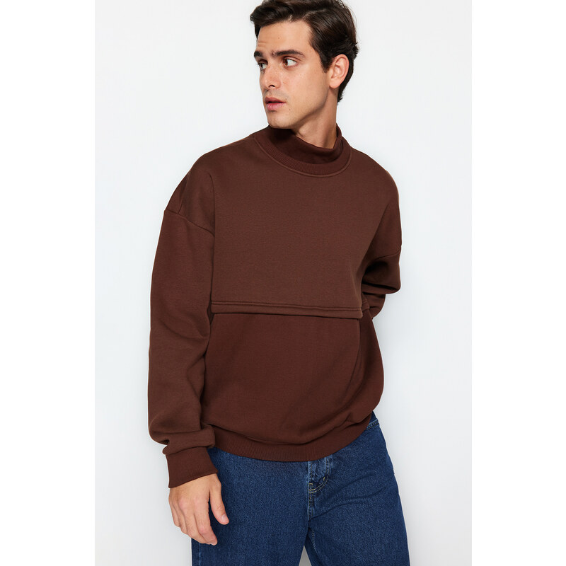 Trendyol Limited Edition Brown Oversize/Wide-Fit Fleece Thick Sweatshirt