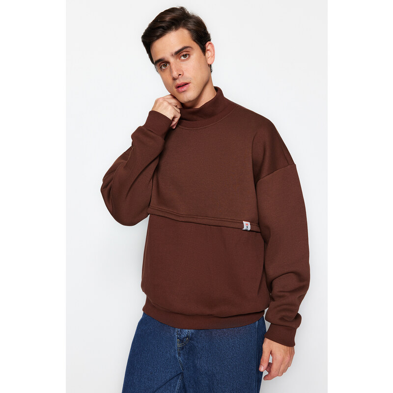 Trendyol Limited Edition Brown Oversize/Wide-Fit Fleece Thick Sweatshirt