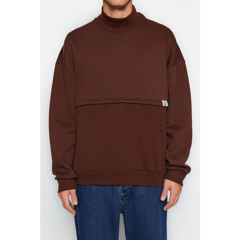 Trendyol Limited Edition Brown Oversize/Wide-Fit Fleece Thick Sweatshirt