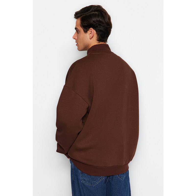 Trendyol Limited Edition Brown Oversize/Wide-Fit Fleece Thick Sweatshirt