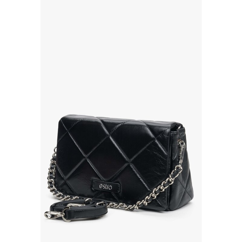 Women's Black Chain Strap Shoulder Bag made of Genuine Leather Estro ER00113727