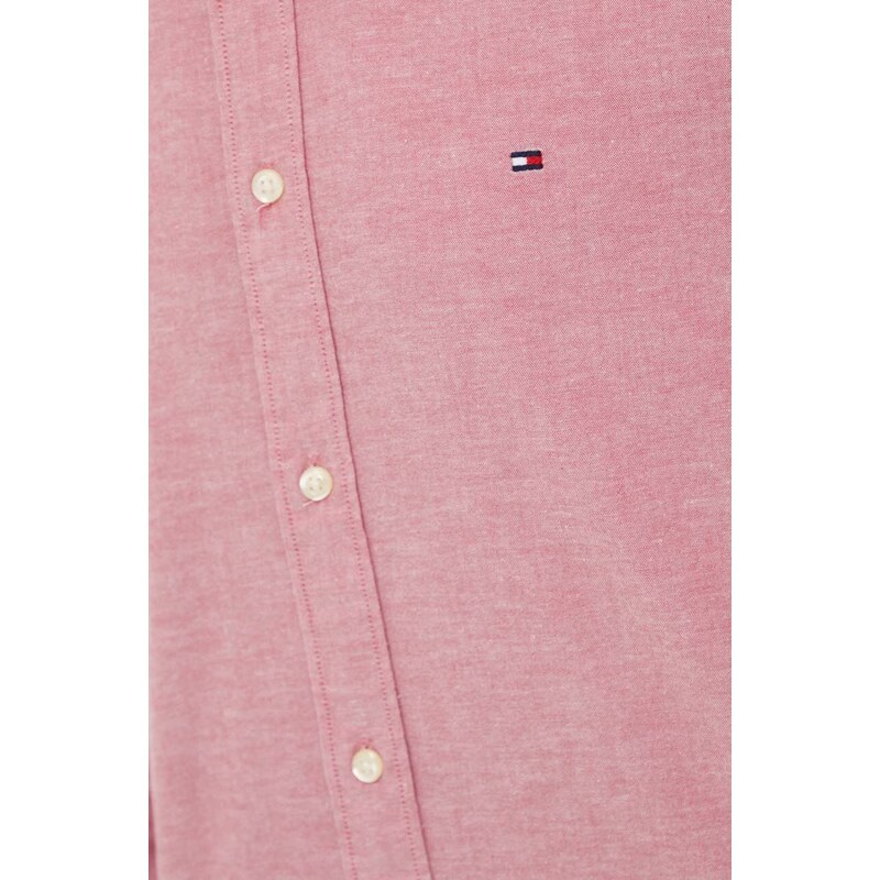 Košile Tommy Hilfiger pánská, vínová barva, regular, s límečkem button-down