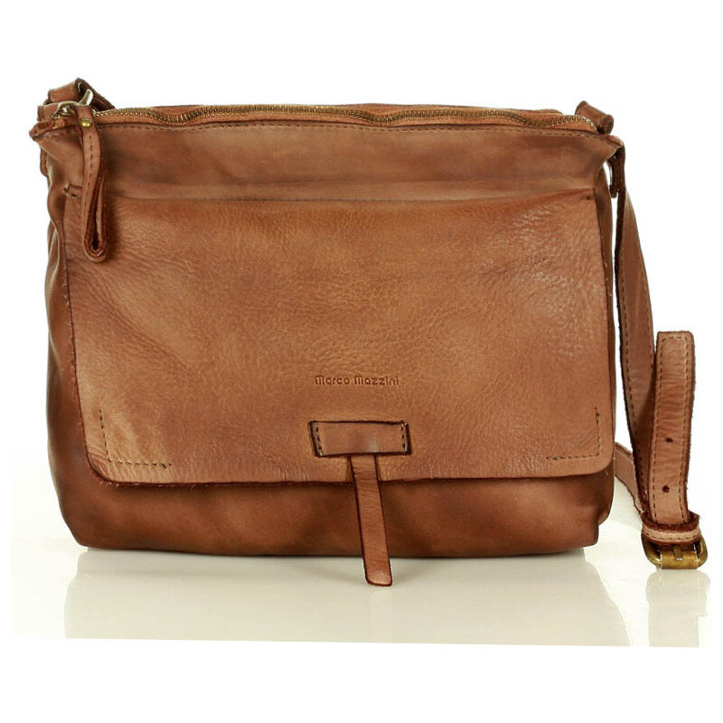 Marco Mazzini handmade Dámská kožená crossbody kabelka Mazzini M89 camel