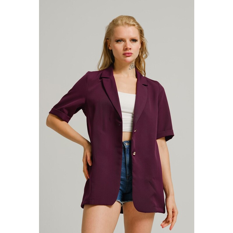 armonika Women's Purple Short Sleeve Two-Button Oversized Jacket