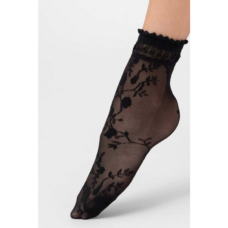 Veneziana Černé květované silonkové ponožky Galena