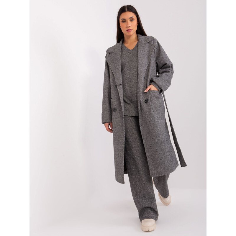 Fashionhunters Tmavě šedý dlouhý kabát s kapsami