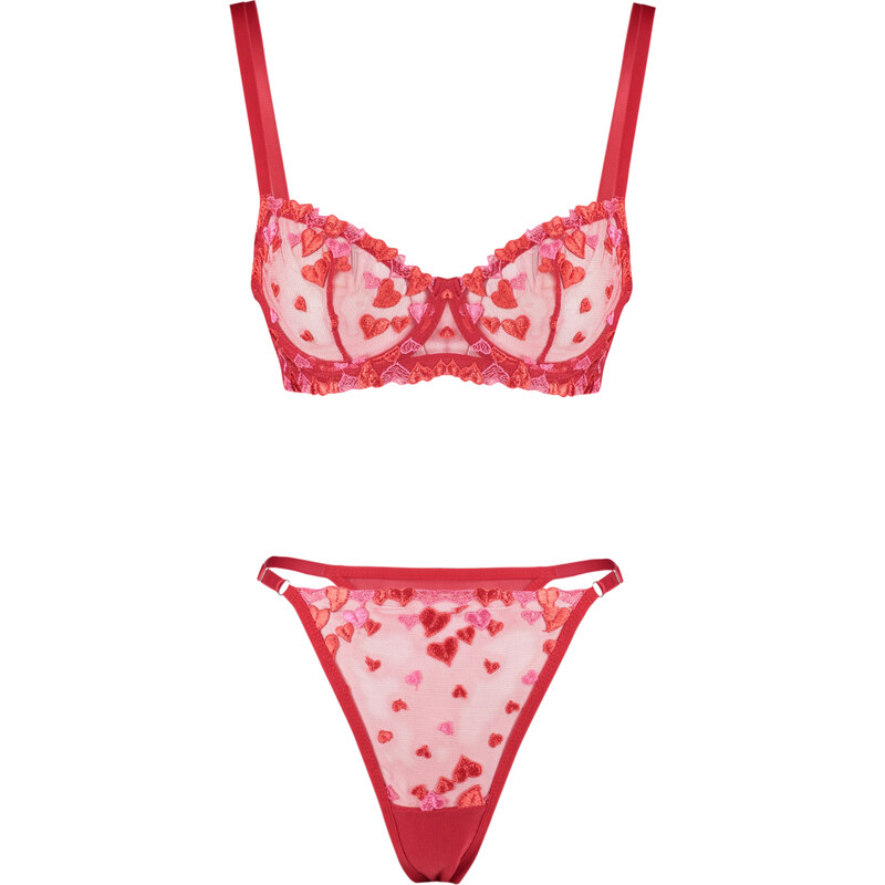 Trendyol Red Embroidered Lace Capless Knitted Underwear Set