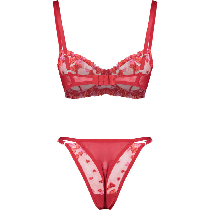 Trendyol Red Embroidered Lace Capless Knitted Underwear Set