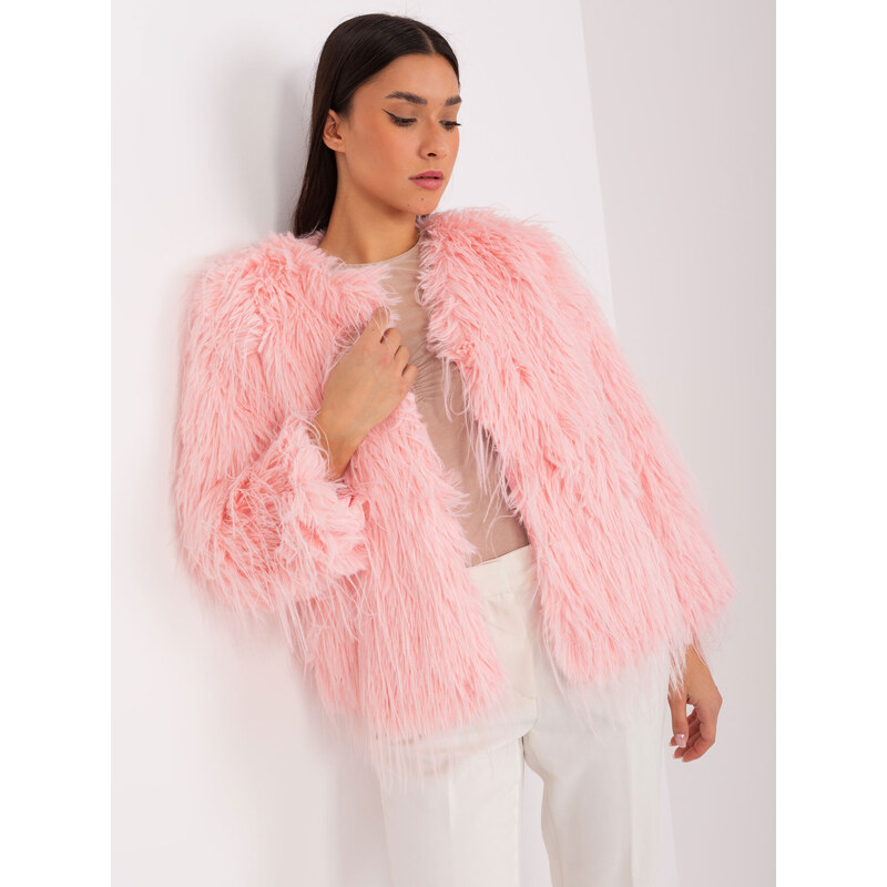 Fashionhunters Světle růžová mezisezónní bunda se zipem