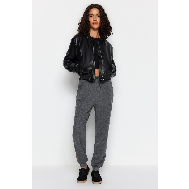 Trendyol Anthracite Loose Jogger Normální pas Tlusté pletené tepláky