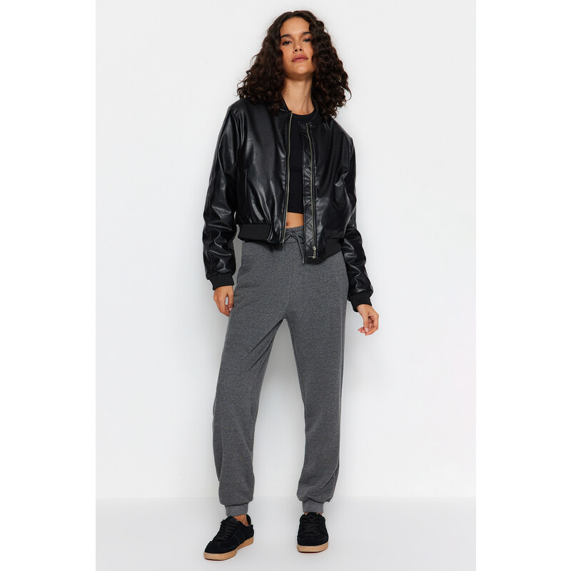 Trendyol Anthracite Loose Jogger Normální pas Tlusté pletené tepláky